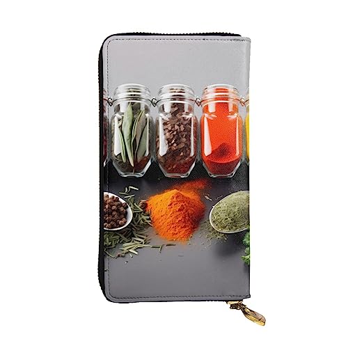 TOMPPY Condiments Spices Printed Damen Lange Geldbörse Reißverschluss Rund Brieftasche Clutch Geldbörse Kartenhalter Organizer, Schwarz, Einheitsgröße, Schwarz , Einheitsgröße von TOMPPY