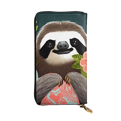 TOMPPY Cute Sloth Printed Damen Long Wallet Reißverschluss Around Wallet Clutch Purse Card Holder Organizer, Schwarz , Einheitsgröße von TOMPPY