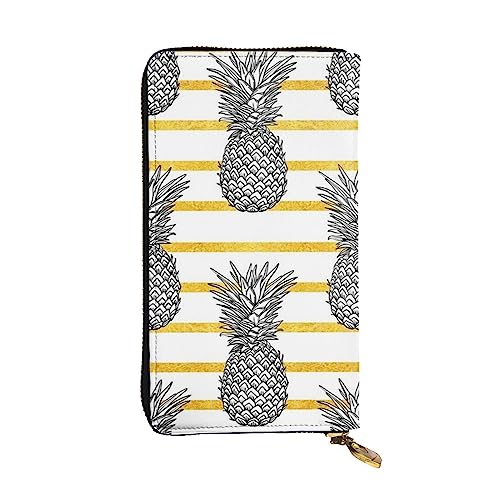 TOMPPY Damen-Geldbörse, mit Ananas-Motiv, lange Geldbörse, mit Reißverschluss, Clutch, Kartenhalter, Organizer, Schwarz , Einheitsgröße von TOMPPY