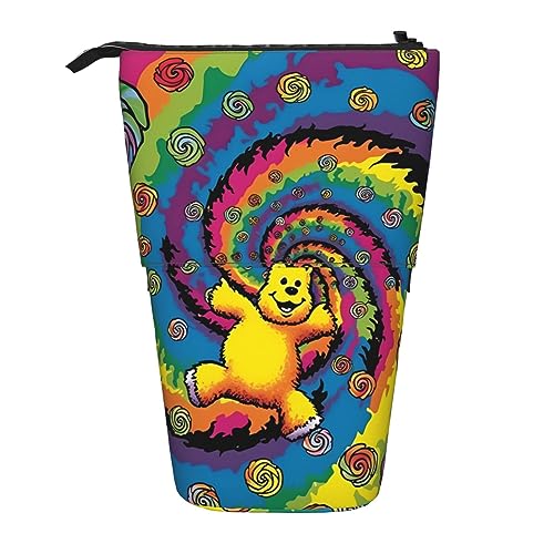 TOMPPY Dancing Thanksgiving Bear Printed Pencil Case Telescopic Pencil Pouch Standing Pen Holder Stationery Organize Pencil Bag With Zipper, Schwarz , Einheitsgröße von TOMPPY