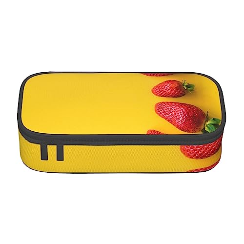 TOMPPY Erdbeeren Mit Gelbem Hintergrund Gedruckt Bleistift Fall Große Kapazität Bleistift Tasche Tragbare Bleistift Tasche Büro Schreibwaren Veranstalter, gelb, Einheitsgröße, Tragbar, einfach, von TOMPPY