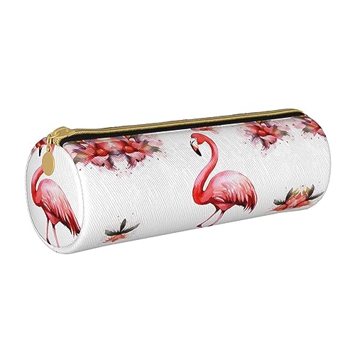 TOMPPY Federmäppchen aus Leder, Motiv: Flamingo, tragbar, für Schreibwaren, Organizer, Make-up-Tasche mit Reißverschluss, weiß, Einheitsgröße, Make-up-Tasche von TOMPPY