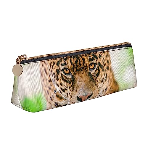 TOMPPY Federmäppchen aus Leder, Pfauenmotiv, tragbar, für Schreibwaren, Organizer, Bleistift-Halter, Make-up-Tasche mit Reißverschluss, leopard, Einheitsgröße, modisch von TOMPPY