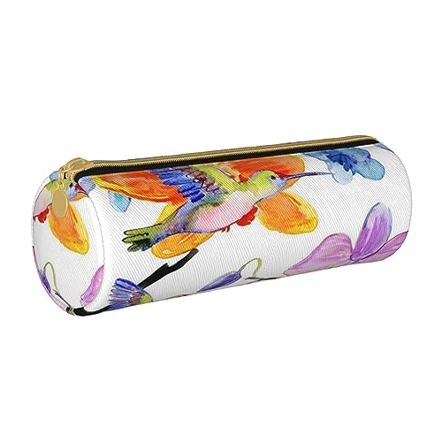 TOMPPY Federmäppchen aus Leder mit Blumen- und Vögel-Motiv, tragbar, für Schreibwaren, Organizer, Make-up-Tasche mit Reißverschluss, weiß, Einheitsgröße, Make-up-Tasche von TOMPPY