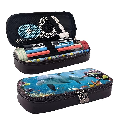 TOMPPY Federmäppchen für Mädchen Jungen Ozean Delfin schaut Sie an Sie, bedruckt, große Kapazität, Federmäppchen, Schule, Schreibwaren, Organizer, Make-up-Kosmetiktasche für Kinder, Frauen, Männer, von TOMPPY