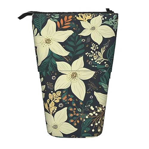 TOMPPY Federmäppchen mit Blumenmuster bedruckt, Stand-up-Federmäppchen, Teleskop-Federhalter, Schreibwaren-Organizer, Make-up-Tasche mit Reißverschluss von TOMPPY