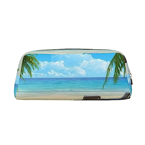 TOMPPY Federmäppchen mit Hawaii-Strand und Palmen, bedruckt, Stand-Up-Bleistift-Beutel, kleiner Bleistift-Halter, Schreibwaren-Organizer, Make-up-Tasche mit Reißverschluss, gold, Einheitsgröße, von TOMPPY