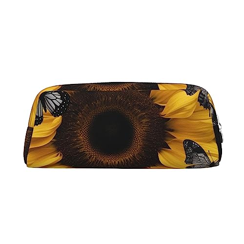 TOMPPY Federmäppchen mit Schmetterlings- und Sonnenblumen-Motiv, aufstehend, klein, für Schreibwaren, Organizer, Make-up-Tasche mit Reißverschluss, silber, Einheitsgröße, Make-up-Tasche von TOMPPY