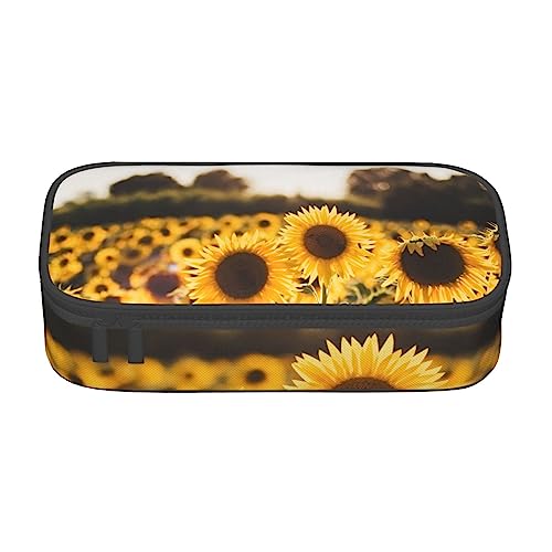 TOMPPY Federmäppchen mit Sonnenblumen-Motiv, großes Fassungsvermögen, tragbar, für Büro, Schreibwaren, Organizer, Schwarz , Einheitsgröße, Taschen-Organizer von TOMPPY