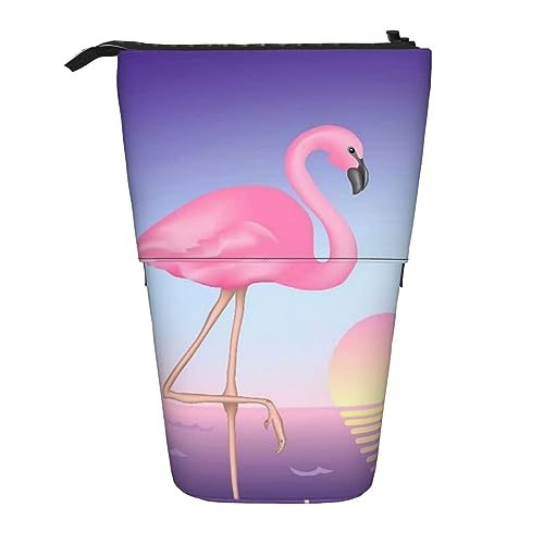 TOMPPY Federmäppchen mit pinkem Flamingo-Motiv, Teleskop-Federmäppchen, Stehender Stifthalter, Schreibwaren, Organisieren Sie Bleistifttasche mit Reißverschluss, Schwarz , Einheitsgröße von TOMPPY