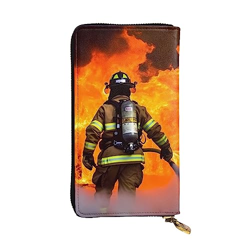 TOMPPY Feuerwehrmann Feuerwehrmann Flame Printed Damen Lange Geldbörse Reißverschluss Um Geldbörse Clutch Kartenhalter Organizer, Schwarz , Einheitsgröße von TOMPPY