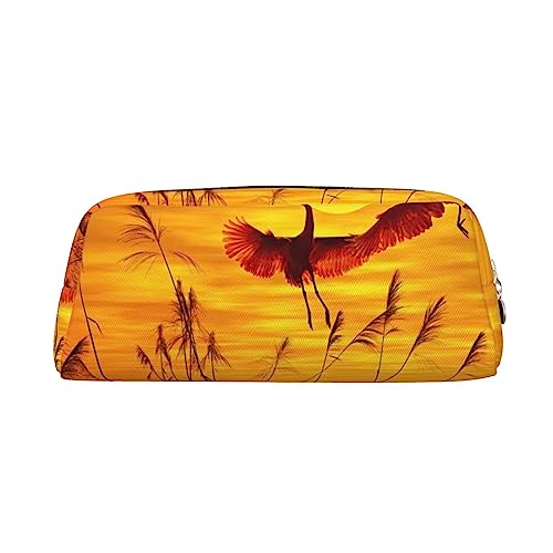 TOMPPY Fliegende Vögel bei Sonnenuntergang, bedrucktes Federmäppchen, Stand-Up-Bleistift-Beutel, kleiner Stiftehalter, Etui, Schreibwaren-Organizer, Make-up-Tasche mit Reißverschluss, gold, von TOMPPY