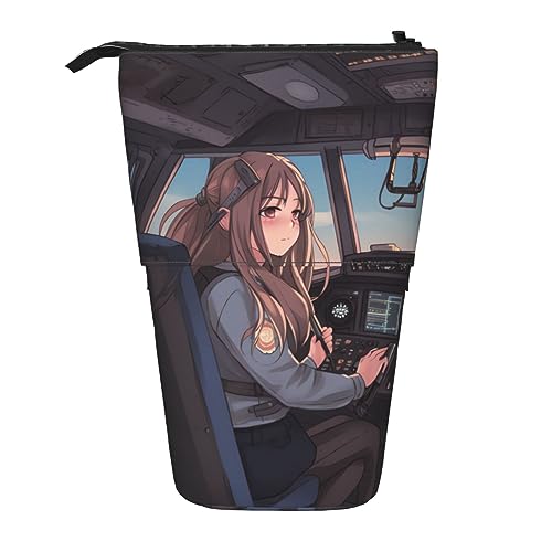 TOMPPY Flugzeug Cockpit Gedruckt Bleistift Fall Teleskop Bleistift Tasche Stehen Stifthalter Schreibwaren Organisieren Bleistift Tasche mit Reißverschluss, Schwarz , Einheitsgröße, Make-up-Tasche von TOMPPY