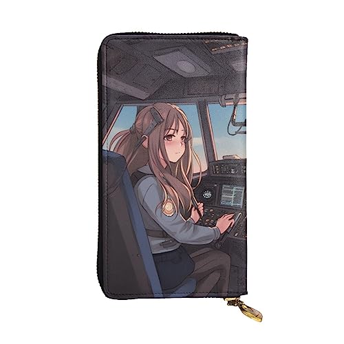 TOMPPY Flugzeug Cockpit Gedruckt Frauen Lange Brieftasche Reißverschluss Rund Brieftasche Clutch Geldbörse Kartenhalter Organizer, Schwarz, Einheitsgröße, Schwarz , Einheitsgröße von TOMPPY