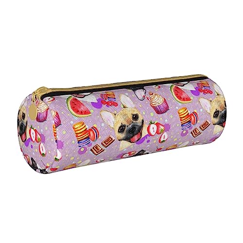 TOMPPY Französische kleine Bulldogge Bedrucktes Federmäppchen Leder Bleistift Tasche Tragbare Schreibwaren Organizer Bleistifthalter Make-up Tasche Mit Reißverschluss, weiß, Einheitsgröße, modisch von TOMPPY