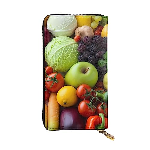 TOMPPY Frisches Obst und Gemüse gedruckt Frauen Lange Brieftasche Reißverschluss um Brieftasche Kupplung Geldbörse Kartenhalter Organizer, Schwarz, Einheitsgröße, Schwarz , Einheitsgröße von TOMPPY