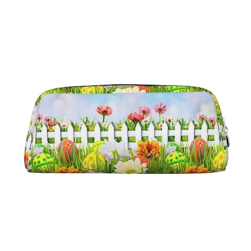 TOMPPY Frohe Ostern Frühling Gedruckt Bleistift Fall Stand Up Bleistift Beutel Kleine Bleistifthalter Fall Schreibwaren Organizer Make-up Tasche Mit Reißverschluss, silber, Einheitsgröße, modisch von TOMPPY