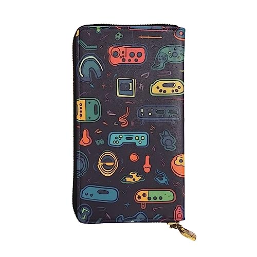 TOMPPY Game Video Gaming Muster gedruckt Damen lange Brieftasche Reißverschluss um Brieftasche Clutch Geldbörse Kartenhalter Organizer, schwarz, Einheitsgröße, klassisch, Schwarz , Einheitsgröße, von TOMPPY