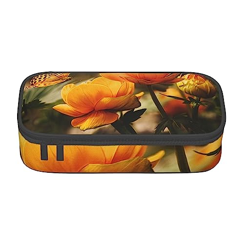 TOMPPY Gelbe Blume Und Schmetterling Gedruckt Bleistift Fall Große Kapazität Bleistift Tasche Tragbare Bleistift Tasche Büro Schreibwaren Veranstalter, gelb, Einheitsgröße, Tragbar, einfach, Reisen, von TOMPPY