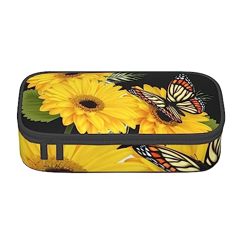 TOMPPY Gelbe Gerbera Mit Schmetterling Gedruckt Bleistift Fall Große Kapazität Bleistift Tasche Tragbare Bleistift Tasche Büro Schreibwaren Veranstalter, gelb, Einheitsgröße, Tragbar, einfach, Reisen, von TOMPPY