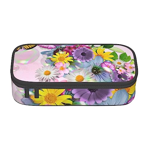 TOMPPY Gelber Schmetterling und Blume gedruckt Bleistift Fall Große Kapazität Bleistift Beutel Tragbare Bleistift Tasche Büro Schreibwaren Organizer, gelb, Einheitsgröße, Tragbar, einfach, Reisen, von TOMPPY