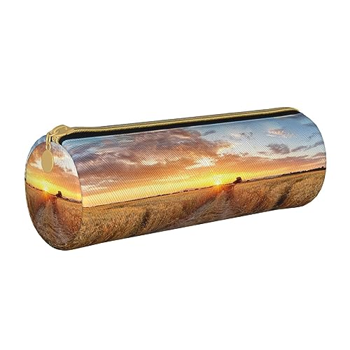 TOMPPY Golden Wheat Field Printed Pencil Case Leather Pencil Pouch Portable Stationery Organizer Pencil Holder Makeup Bag with Zipper Closure, weiß, Einheitsgröße, Make-up-Tasche von TOMPPY