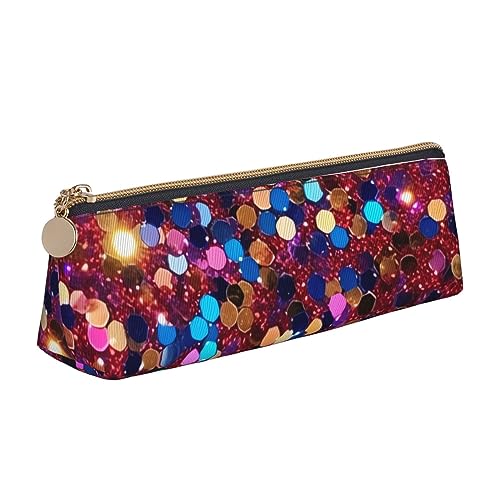 TOMPPY Goldener Glitzer Weihnachtsbaum Gedruckt Federmäppchen Leder Bleistift Tasche Tragbare Schreibwaren Organizer Bleistift Halter Make-up Tasche mit Reißverschluss, Glitzermuster, Einheitsgröße, von TOMPPY