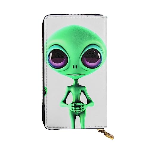 TOMPPY Green Alien Printed Damen Lange Geldbörse Reißverschluss Rund Brieftasche Clutch Geldbörse Kartenhalter Organizer, Schwarz, Einheitsgröße, Schwarz , Einheitsgröße von TOMPPY