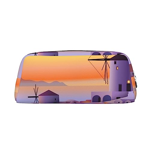 TOMPPY Griechenland Insel Sonnenuntergang Landschaft gedruckt Bleistift Fall Stand Up Bleistift Beutel Kleine Bleistifthalter Fall Schreibwaren Organizer Make-up Tasche Mit Reißverschluss, silber, von TOMPPY