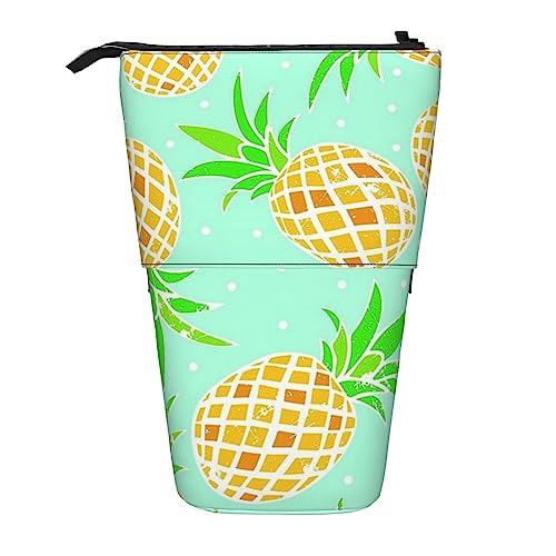 TOMPPY Grüne Ananas Gedruckt Bleistift Fall Stehen Bis Bleistift Beutel Teleskop Bleistift Halter Fall Schreibwaren Organizer Make-up Tasche Mit Reißverschluss, grün, Einheitsgröße, Reisen von TOMPPY