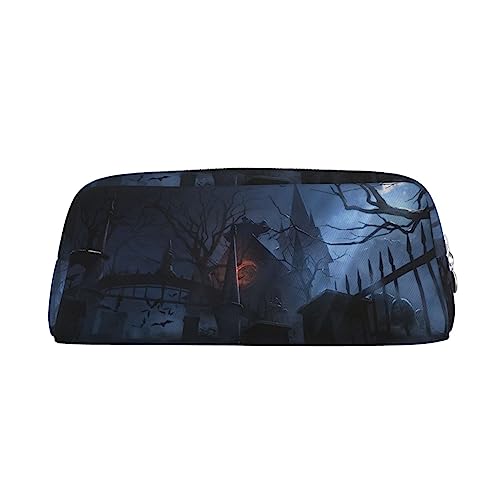 TOMPPY Halloween Foggy Night Bedrucktes Federmäppchen Stehen Bis Bleistift Beutel Kleine Bleistifthalter Fall Schreibwaren Organizer Make-up Tasche Mit Reißverschluss, silber, Einheitsgröße, modisch von TOMPPY