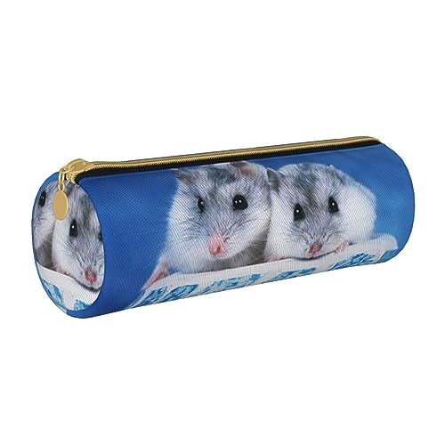 TOMPPY Hamster Bedrucktes Federmäppchen Leder Bleistift Tasche Tragbare Schreibwaren Organizer Bleistifthalter Make-up Tasche mit Reißverschluss, weiß, Einheitsgröße, Make-up-Tasche von TOMPPY