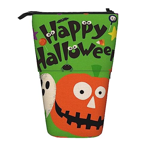 TOMPPY Happy Halloween Bedrucktes Federmäppchen Stand Up Bleistift Tasche Teleskop Bleistift Halter Fall Schreibwaren Organizer Make-up Tasche Mit Reißverschluss, Schwarz , Einheitsgröße, Reisen von TOMPPY