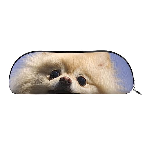 TOMPPY Happy Pomeranian Bedrucktes Federmäppchen Stand Up Pencil Pouch Kleine Bleistifthalter Fall Schreibwaren Organizer Make-up-Tasche mit Reißverschluss, silber, Einheitsgröße, Make-up-Tasche von TOMPPY