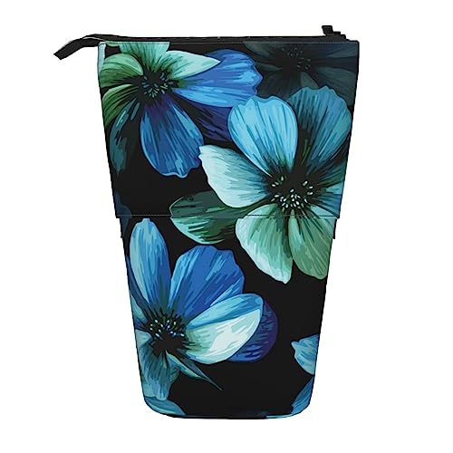 TOMPPY Hibiskus Blumen Muster Gedruckt Bleistift Fall Stand Up Bleistift Tasche Teleskop Bleistift Halter Fall Schreibwaren Organizer Make-up Tasche Mit Reißverschluss, Schwarz , Einheitsgröße, Reisen von TOMPPY