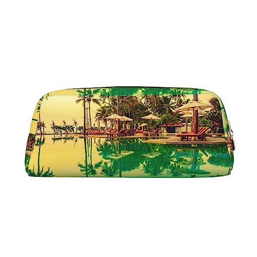 TOMPPY Hotel Resort Pool Bedrucktes Federmäppchen Stehen Bleistift Tasche Kleine Bleistifthalter Fall Schreibwaren Organizer Make-up Tasche mit Reißverschluss, gold, Einheitsgröße, Make-up-Tasche von TOMPPY