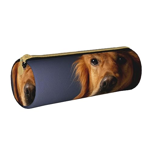 TOMPPY Hübscher Golden Retriever hübscher bedruckter Federmäppchen Leder Bleistift Beutel Tragbare Schreibwaren Organizer Bleistifthalter Make-up-Tasche mit Reißverschluss, weiß, Einheitsgröße, von TOMPPY