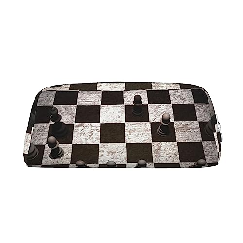 TOMPPY International Chess Printed Pencil Case Stand Up Pencil Pouch Small Pencil Holder Case Stationery Organizer Makeup Bag with Zipper Closure, silber, Einheitsgröße, Make-up-Tasche von TOMPPY