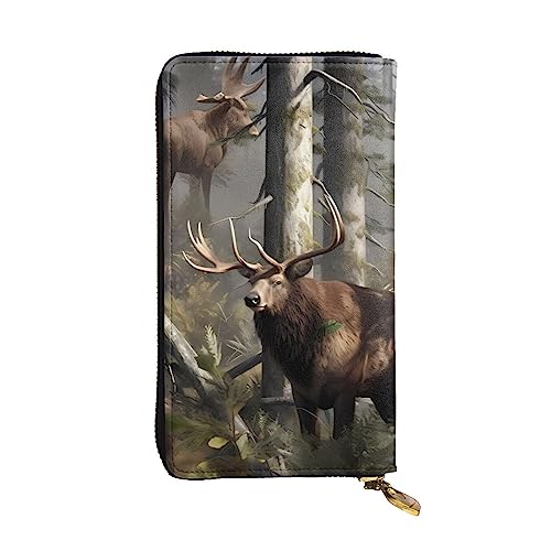 TOMPPY Jagd Hirsch Bär Elch Gedruckt Frauen Lange Brieftasche Reißverschluss Rund Geldbörse Clutch Geldbörse Kartenhalter Organizer, Schwarz, Einheitsgröße, Schwarz , Einheitsgröße von TOMPPY