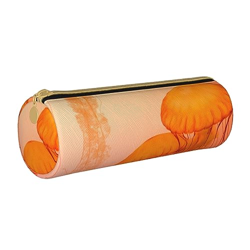 TOMPPY Jellyfish Federmäppchen aus Leder, bedruckt, tragbar, für Schreibwaren, Organizer, Make-up-Tasche mit Reißverschluss, Orange, weiß, Einheitsgröße, Make-up-Tasche von TOMPPY