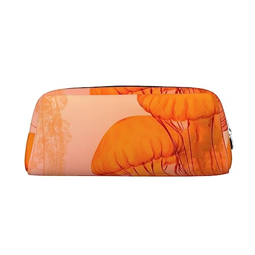 TOMPPY Jellyfish Orange Bedrucktes Federmäppchen Stehen Bleistift Tasche Kleine Bleistifthalter Fall Schreibwaren Organizer Make-up Tasche Mit Reißverschluss, silber, Einheitsgröße, modisch von TOMPPY