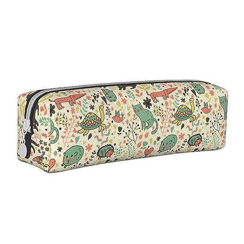 TOMPPY Lila Himmel Galaxy gedruckt Bleistift Fall Leder Bleistift Tasche Tragbare Schreibwaren Organizer Bleistift Halter Make-up Tasche mit Reißverschluss, Lustige Katzen Vögel und Blumen, von TOMPPY