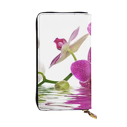 TOMPPY Lila Orchidee gedruckt Frauen Lange Geldbörse Reißverschluss um Brieftasche Clutch Geldbörse Kartenhalter Organizer, Schwarz, Einheitsgröße, Schwarz , Einheitsgröße von TOMPPY