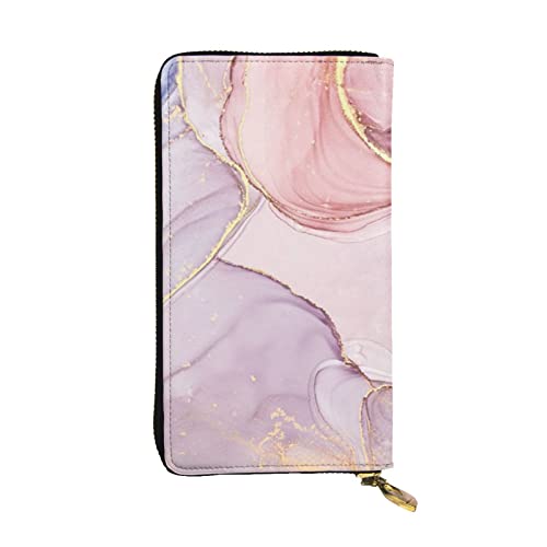 TOMPPY Lila und Gold Marmor bedruckte Damen lange Geldbörse mit Reißverschluss rund um Geldbörse Clutch Geldbörse Kartenhalter Organizer, Schwarz , Einheitsgröße von TOMPPY