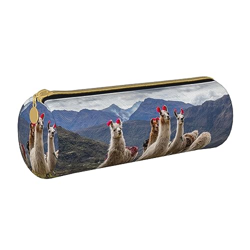 TOMPPY Llamas In The Andes Bedrucktes Federmäppchen Leder Federmäppchen Tragbare Schreibwaren Organizer Bleistifthalter Make-up-Tasche Mit Reißverschluss, weiß, Einheitsgröße, modisch von TOMPPY