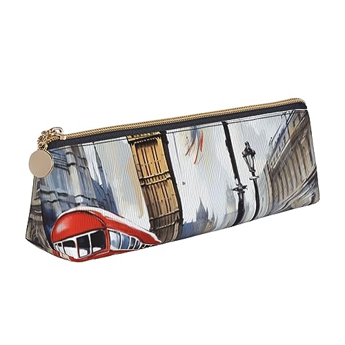 TOMPPY London Bedrucktes Federmäppchen Leder Bleistift Tasche Tragbare Schreibwaren Organizer Bleistifthalter Make-up Tasche Mit Reißverschluss, London2, Einheitsgröße, modisch von TOMPPY