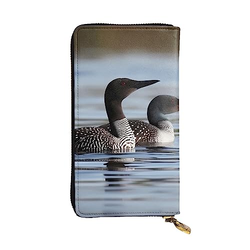 TOMPPY Loon Birds bedruckte lange Damen-Geldbörse, Reißverschluss, Clutch, Geldbörse, Kartenhalter, Organizer, Schwarz, Einheitsgröße, Schwarz , Einheitsgröße von TOMPPY