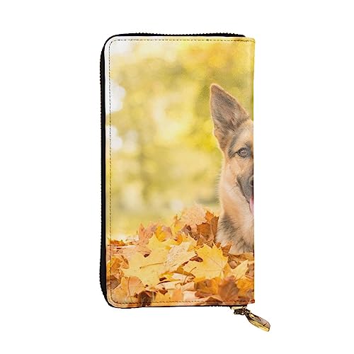 TOMPPY Maple German Shepherd Dog Printed Women Long Wallet Zip Around Wallet Clutch Purse Card Holder Organizer, Black, One Size, Schwarz , Einheitsgröße von TOMPPY