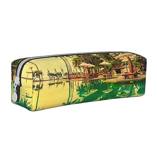 TOMPPY Medallion Multi Printed Pencil Case Leather Pencil Pouch Portable Stationery Organizer Pencil Holder Makeup Bag with Zipper Closure, Hotelresort Pool, Einheitsgröße, Make-up-Tasche von TOMPPY