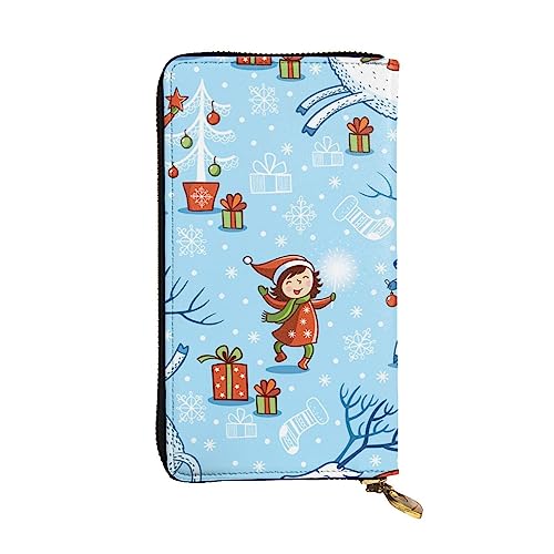 TOMPPY Merry Christmas Happy Printed Damen Lange Geldbörse Reißverschluss um Brieftasche Clutch Geldbörse Kartenhalter Organizer, Schwarz, Einheitsgröße, Schwarz , Einheitsgröße von TOMPPY